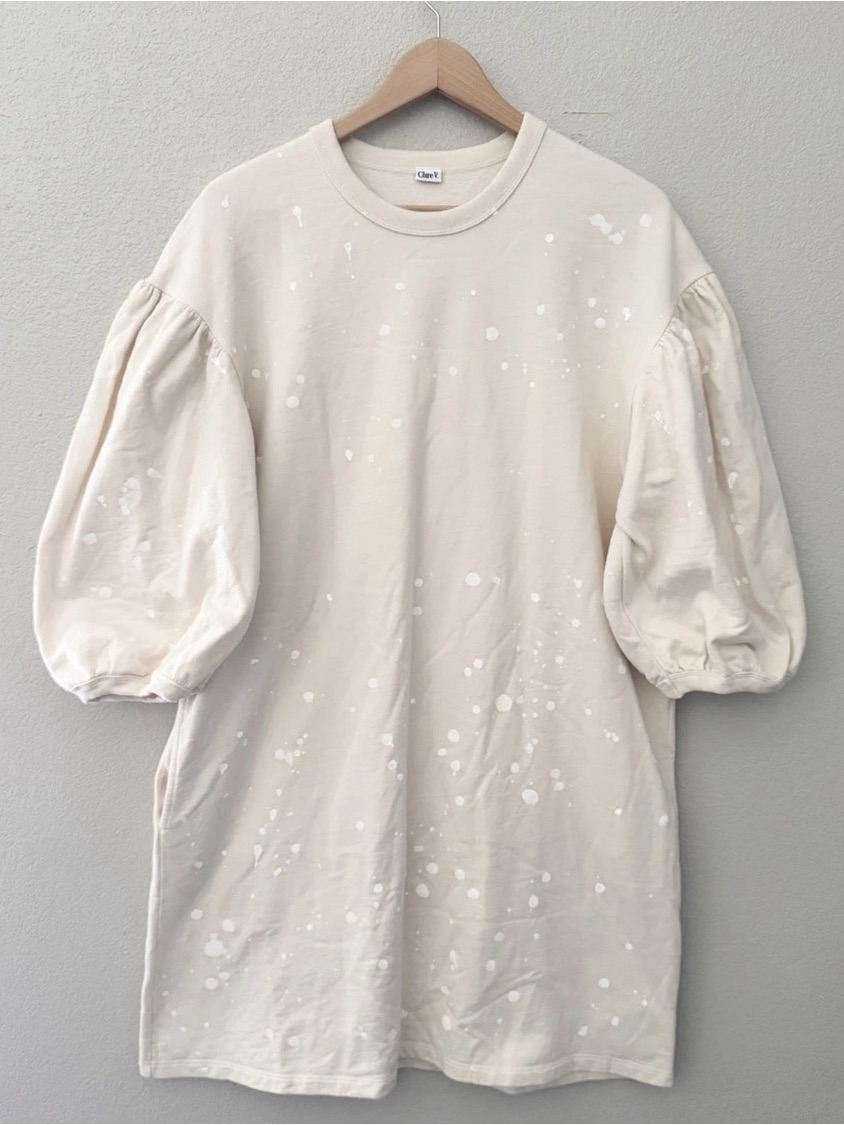 Clare V Drop Shoulder Cream Puff Sleeve Splatter Dress Original $365